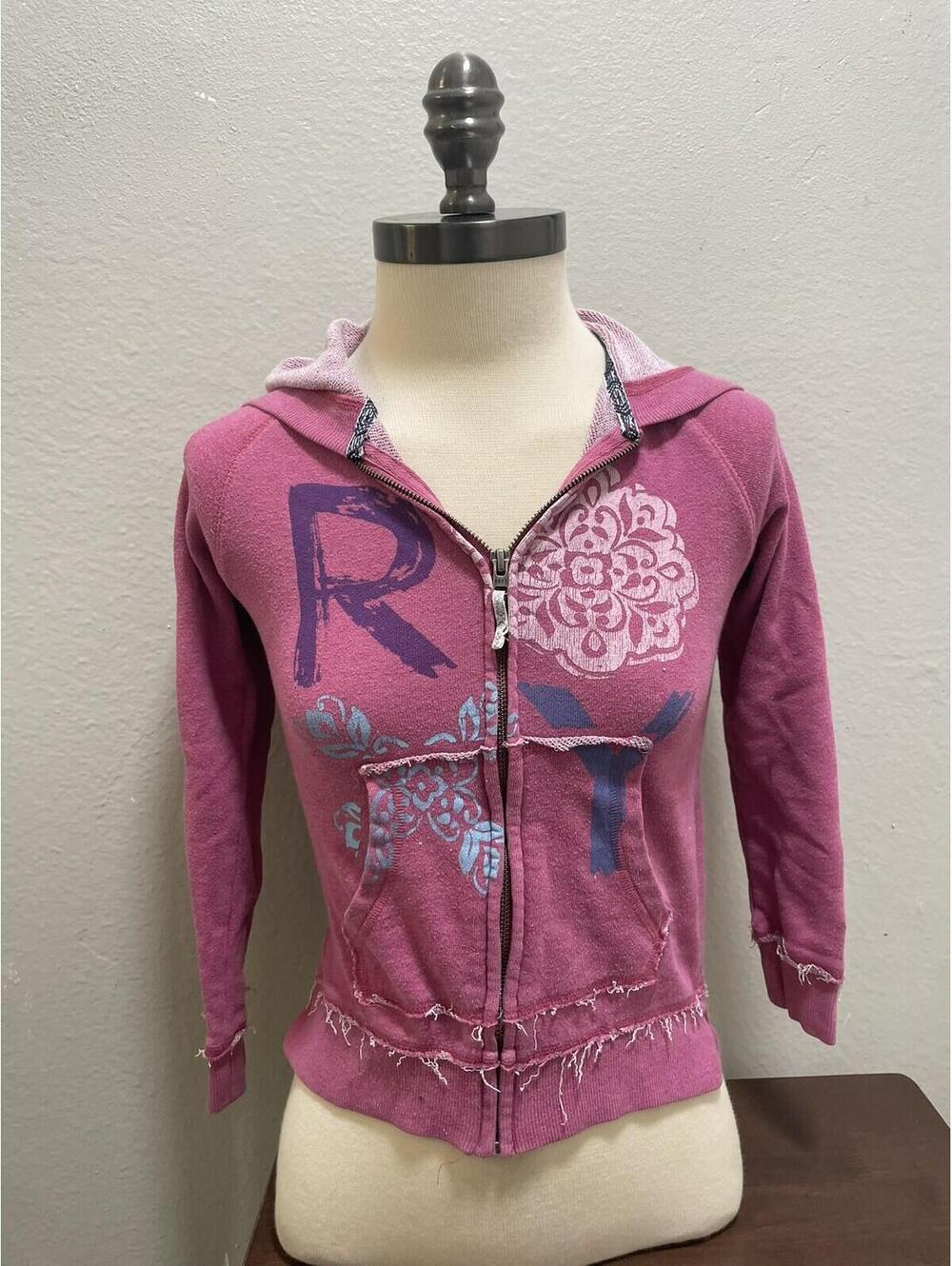 Vintage Y2K Roxy Pink Zip Up Hoodie Womens Xs